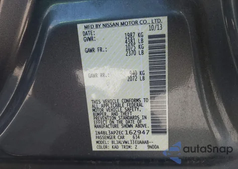 2014 Nissan Altima 3.5 Sl из США, поврежденный, VIN 1N4BL3AP2EC162947